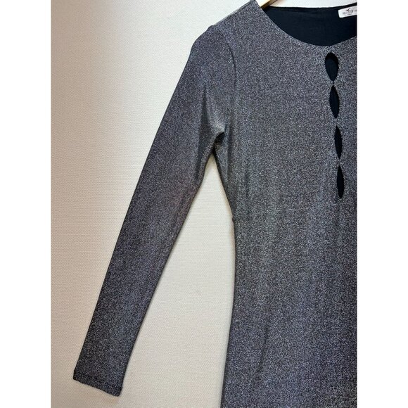 Hollister Women's Sparkle Mini Bodycon Dress Key Hole Size M Silver Long Sleeve - Picture 7 of 10